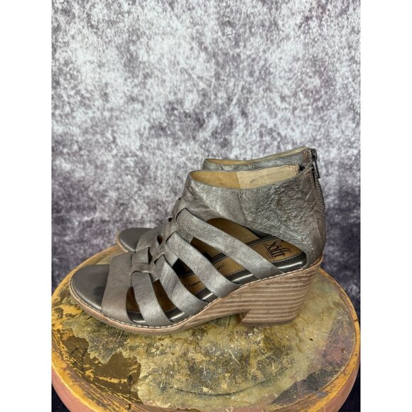 Sofft Wedge Sandals Womens 7 Gold Metallic Leather Gladiator Boho Mod City - Picture 7 of 10